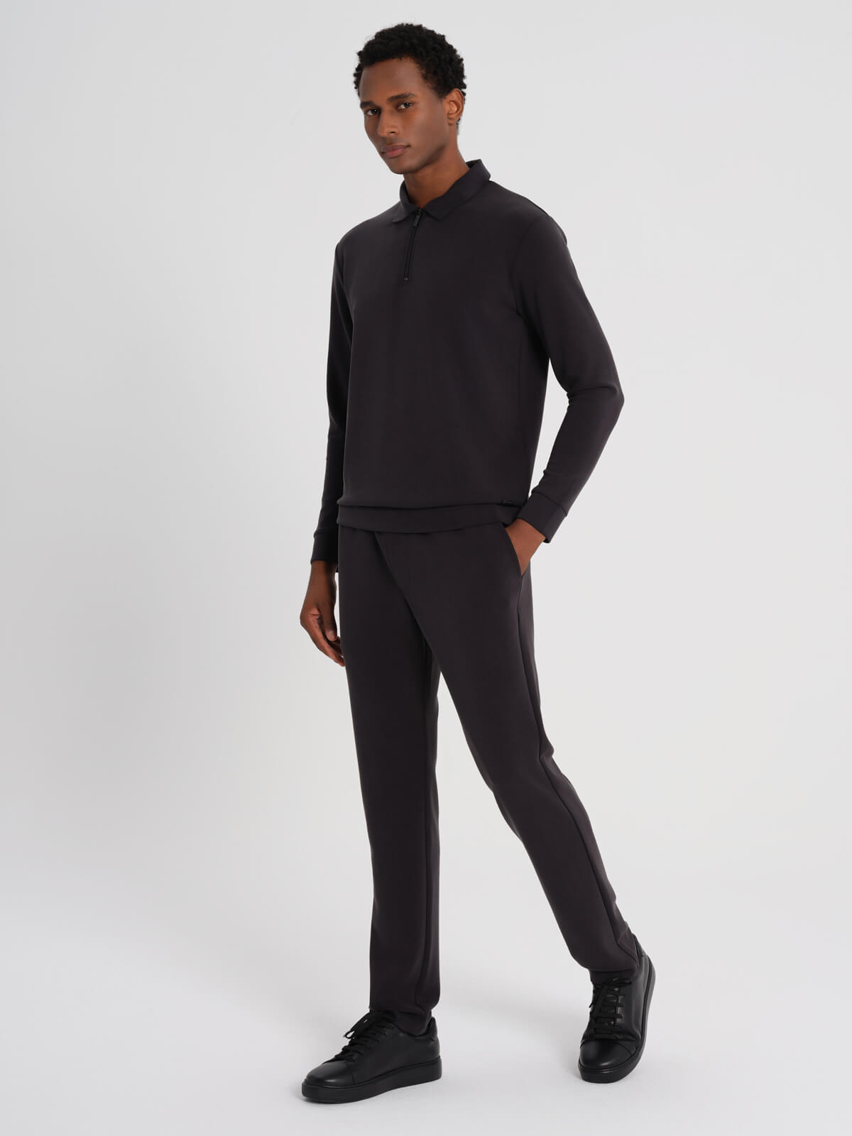 Anthracite Bamboo Polo Long Sleeve With Zipper