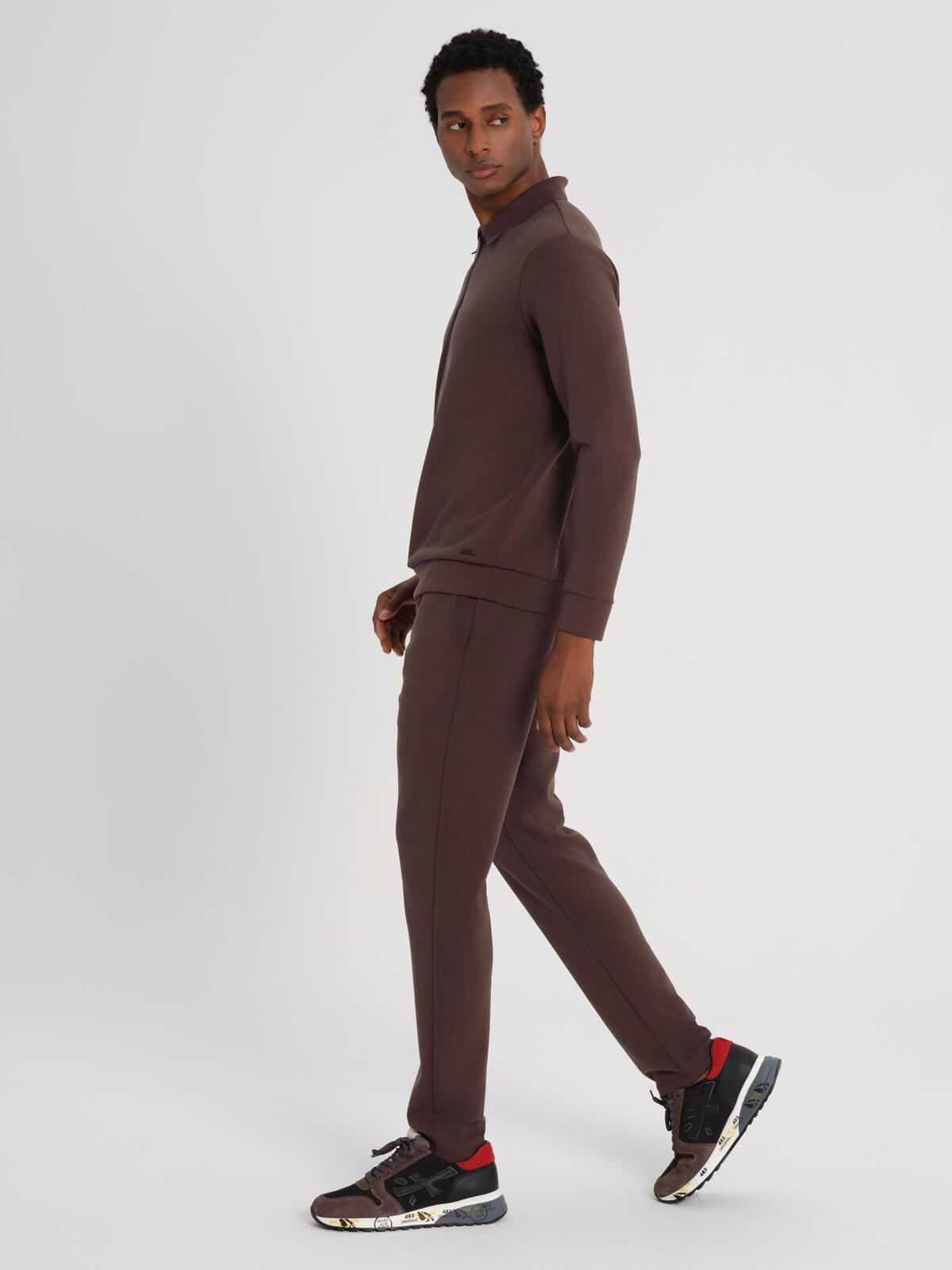 Brown Bamboo Polo Long Sleeve With Zipper