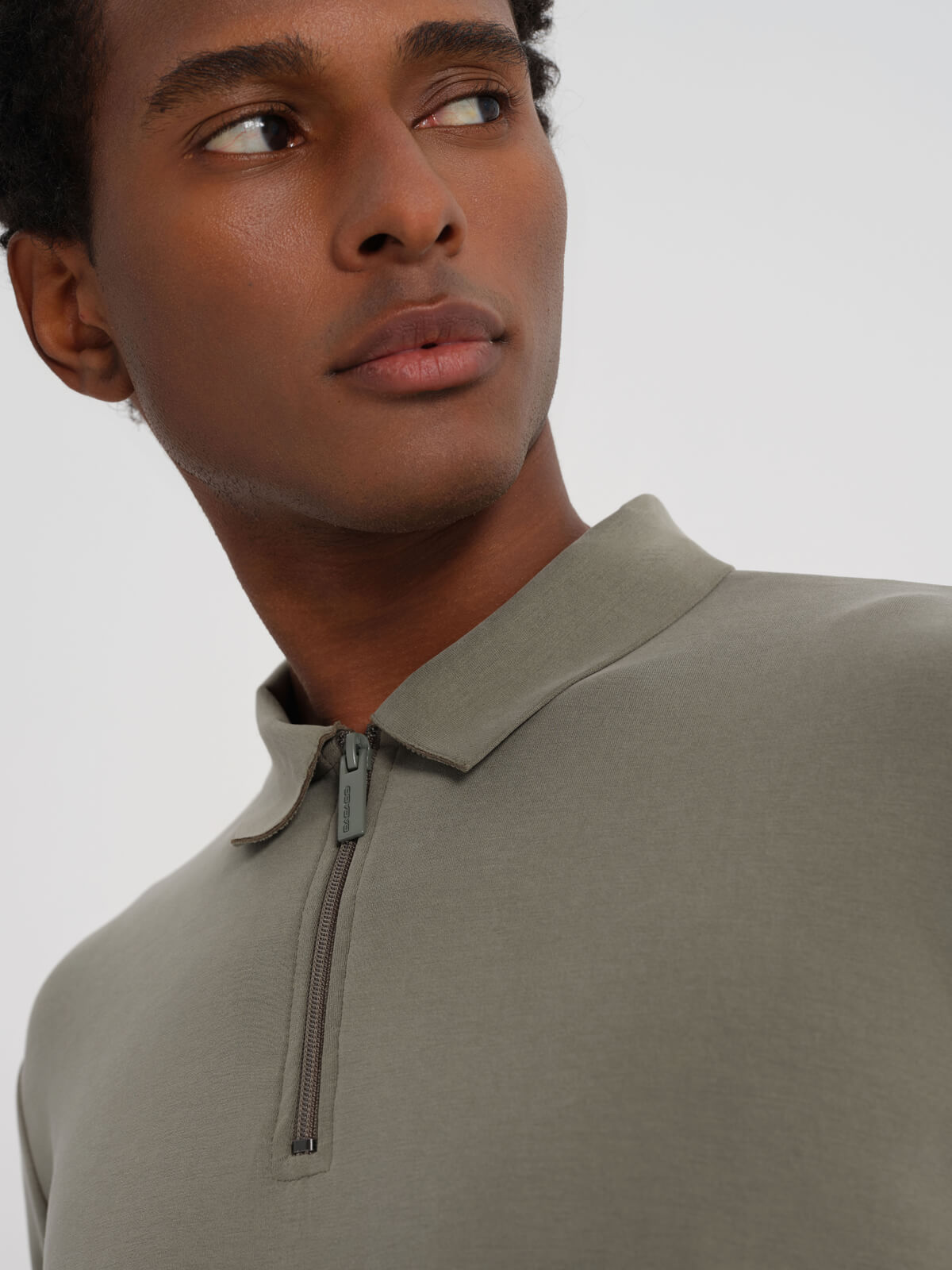 Khaki Bamboo Polo Long Sleeve With Zipper