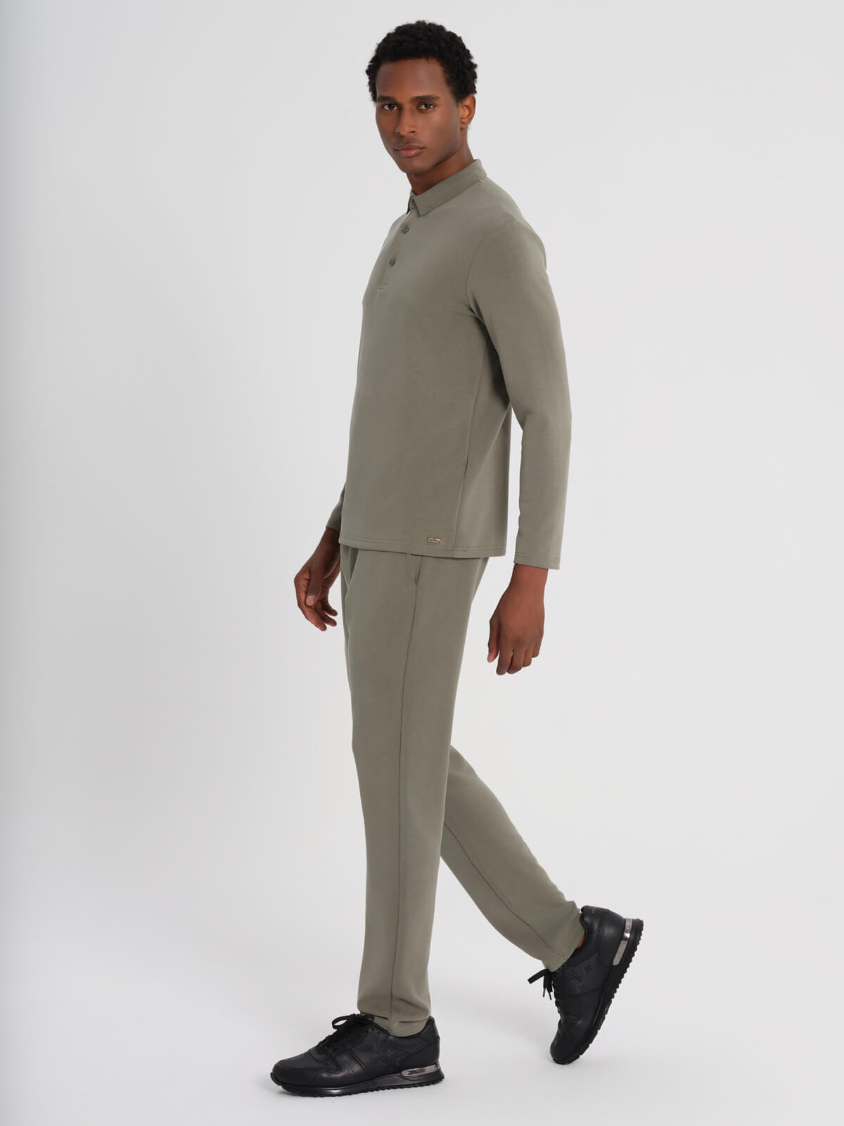 Khaki Bamboo Polo Long Sleeve