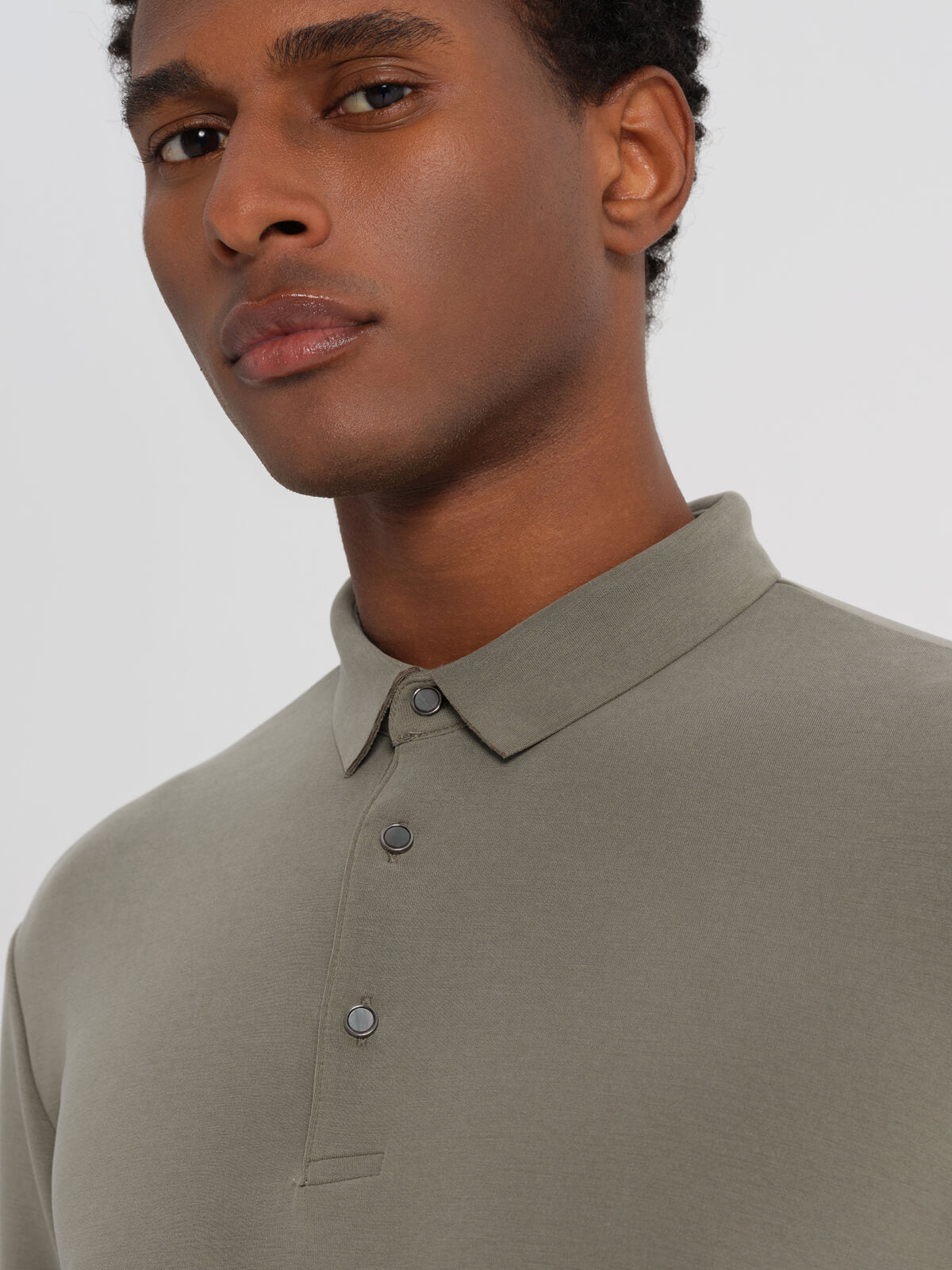 Khaki Bamboo Polo Long Sleeve