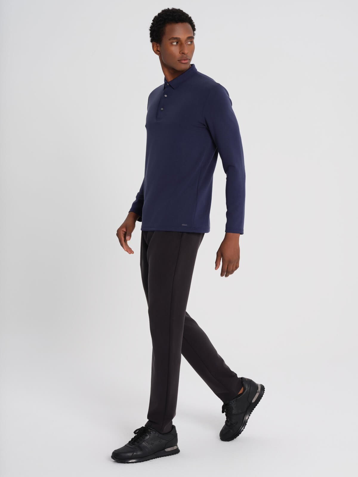 Navy Blue Bamboo Polo Long Sleeve