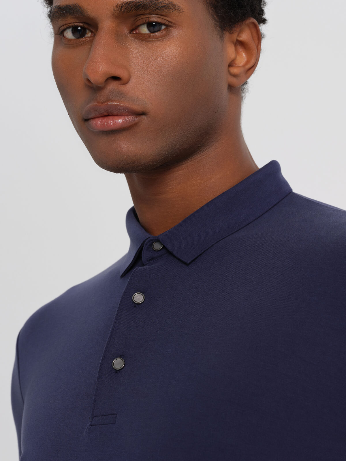 Navy Blue Bamboo Polo Long Sleeve