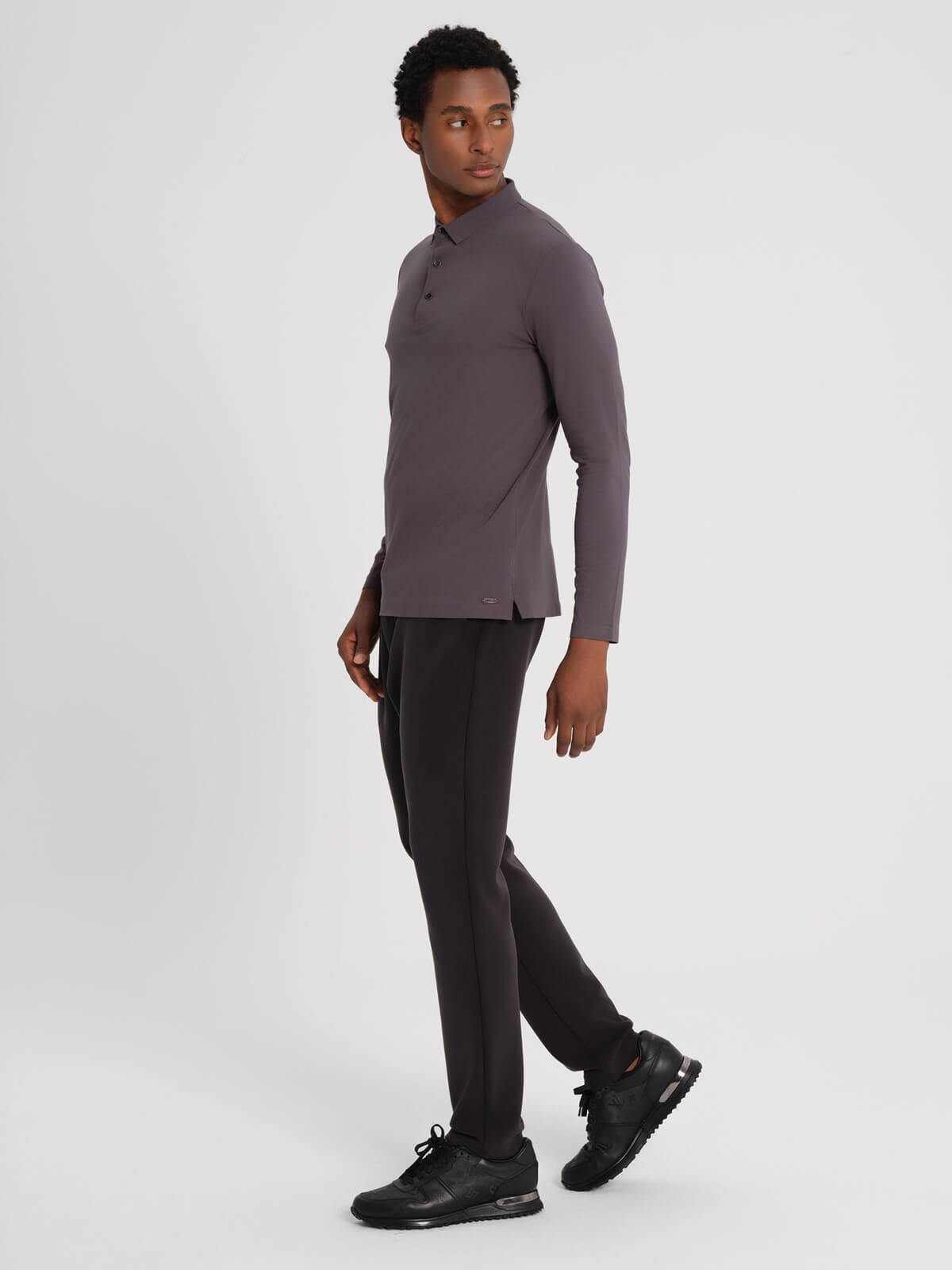 Anthracite Bamboo Polo Long Sleeve