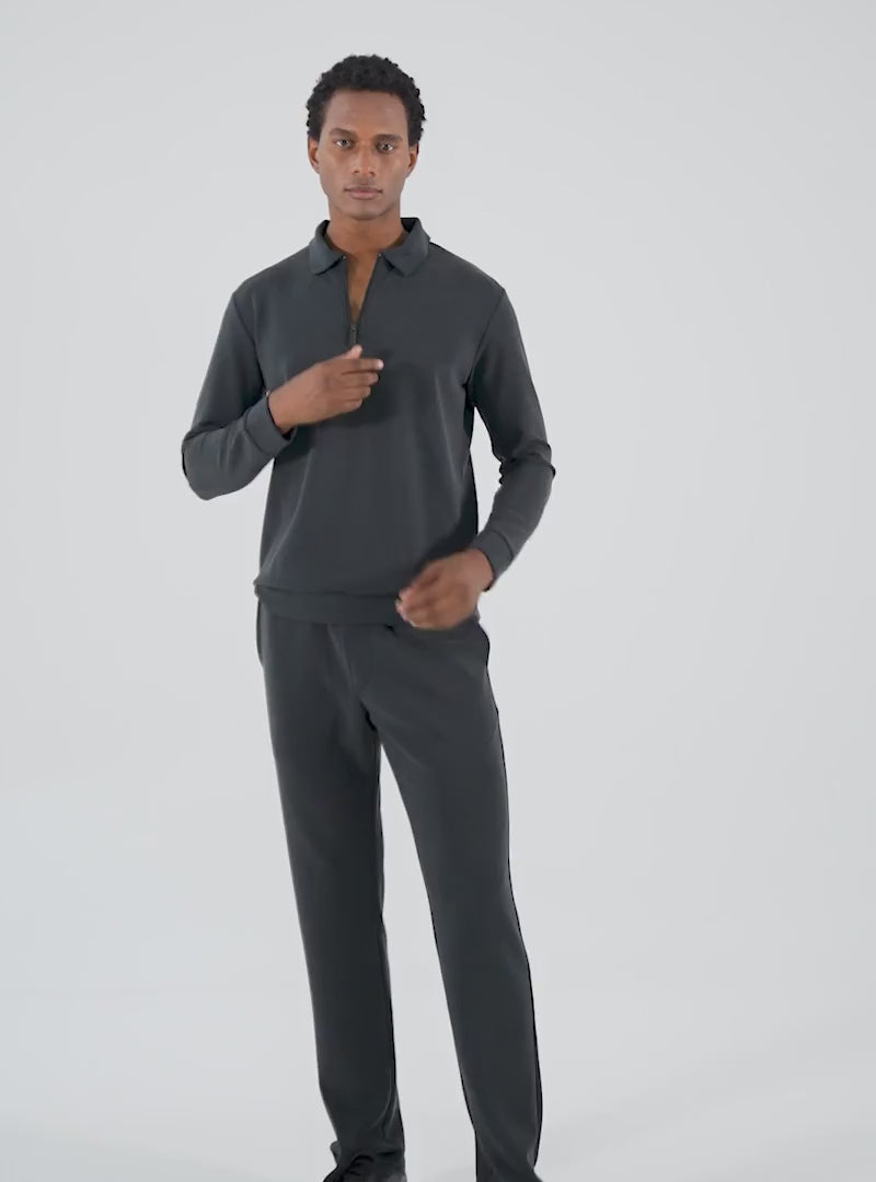 Anthracite Bamboo Polo Long Sleeve With Zipper