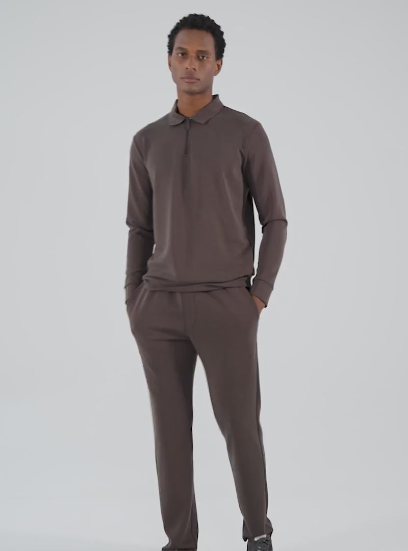 Brown Bamboo Polo Long Sleeve With Zipper