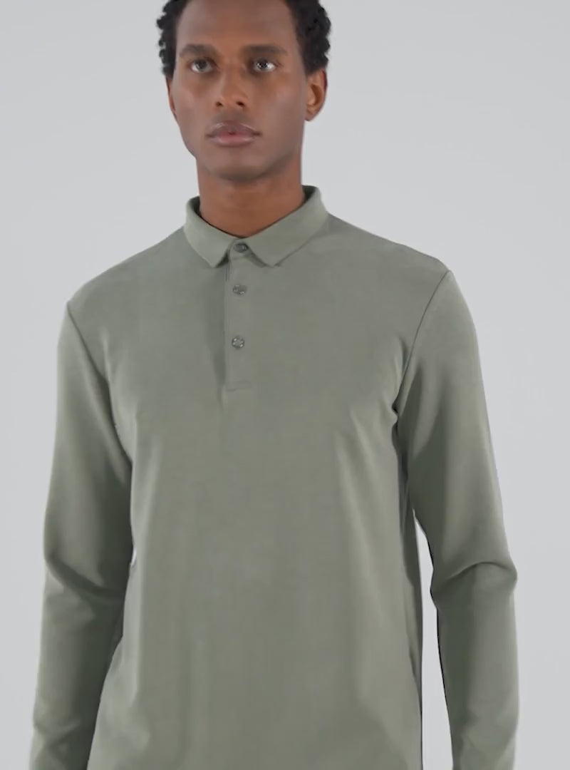 Khaki Bamboo Polo Long Sleeve