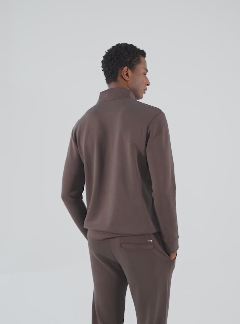 Brown Bamboo Jogging Top Half Zipper