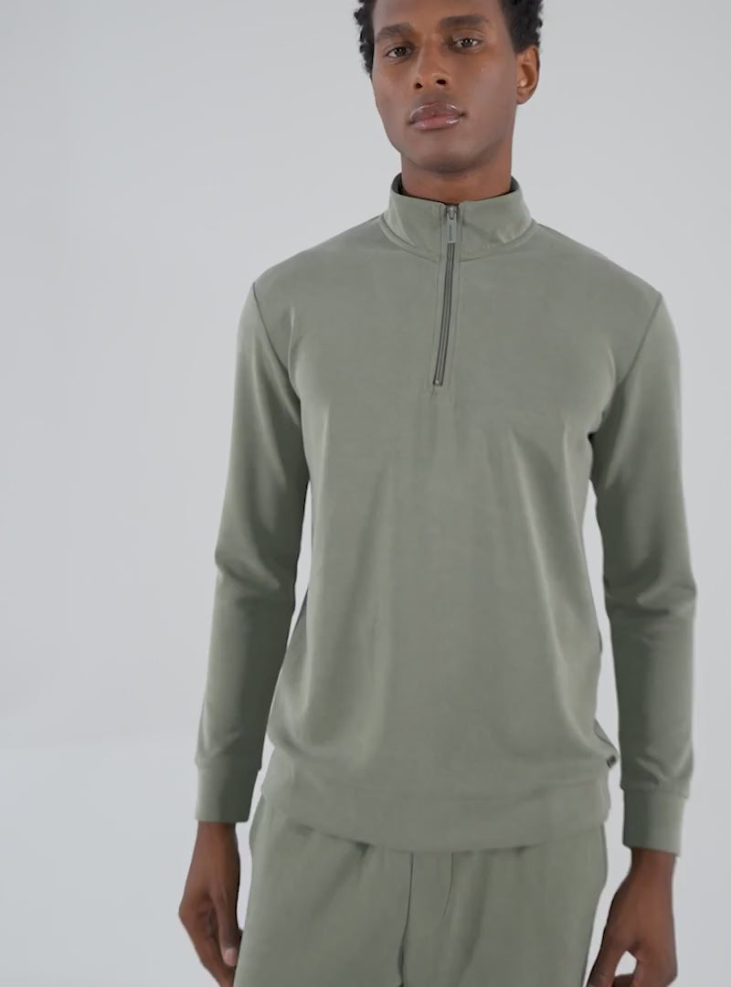 Khaki Bamboo Jogging Top Half Zipper