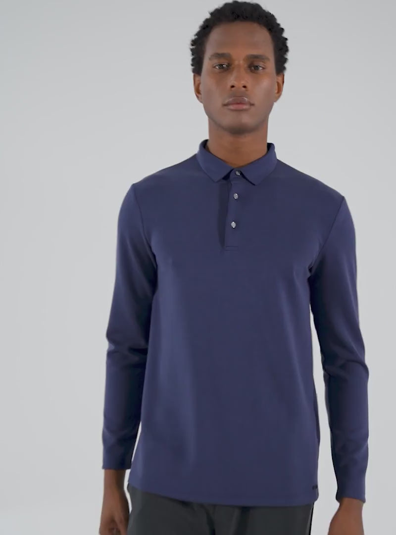 Navy Blue Bamboo Polo Long Sleeve