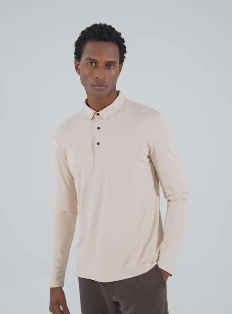 Beige Bari Polo Long Sleeve