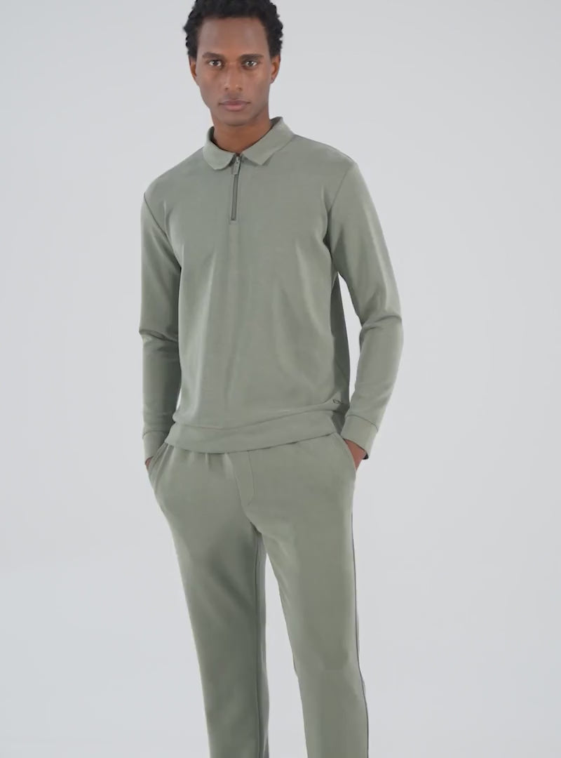 Khaki Bamboo Polo Long Sleeve With Zipper